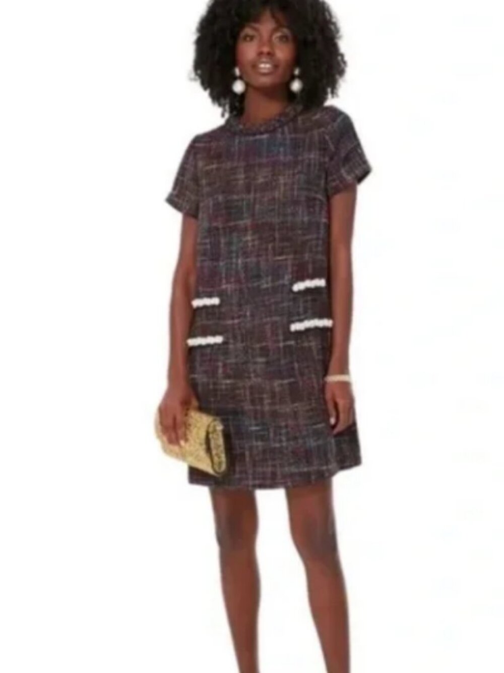 Tuckernuck Multicolor Tweed Mini Dress with Pearl Pocket Trim